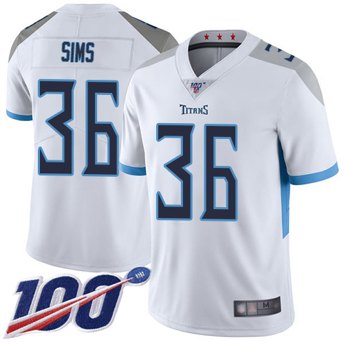 Tennessee Titans Limited White Men LeShaun Sims Road Jersey NFL Football 36 100th Season Vapor Untouchable